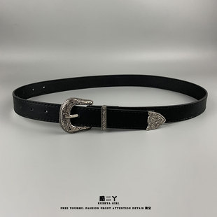 酷二丫复古y2k千禧辣妹腰带亚文化朋克黑色百搭牛仔裤 皮带女嘻哈