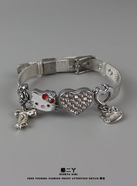 甜酷千禧kt猫手链钢带表带手环