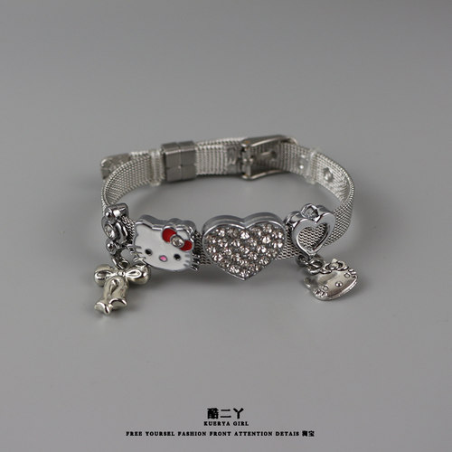 甜酷千禧kt猫手链钢带表带手环