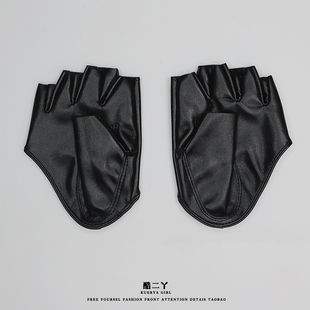 暗黑原宿半指半掌露指黑色皮手套cos洛丽塔jk少女朋克袖 套酷哥特