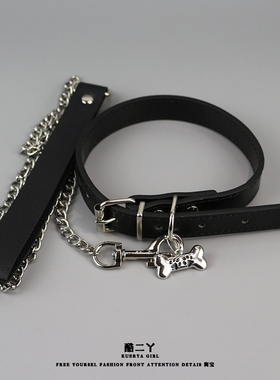 酷二丫chocker骨头黑色项圈男颈带牵引绳脖子配饰颈链情侣小狗链