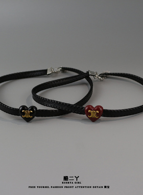 辣妹百搭复古黑色心形choker项链