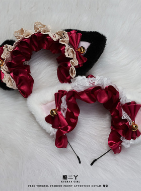 日系女仆lolita红色猫耳朵头饰小红帽洛丽塔发箍萝莉lo裙发饰发卡