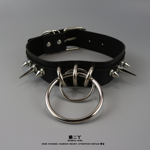 个性夸张铆钉圆环项圈朋克哥特亚文化皮质颈带潮酷摇滚辣妹choker