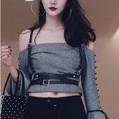 酷二丫原宿机能背带修身 朋克腰带女捆绑束腰裙带链亚文化服装 配饰