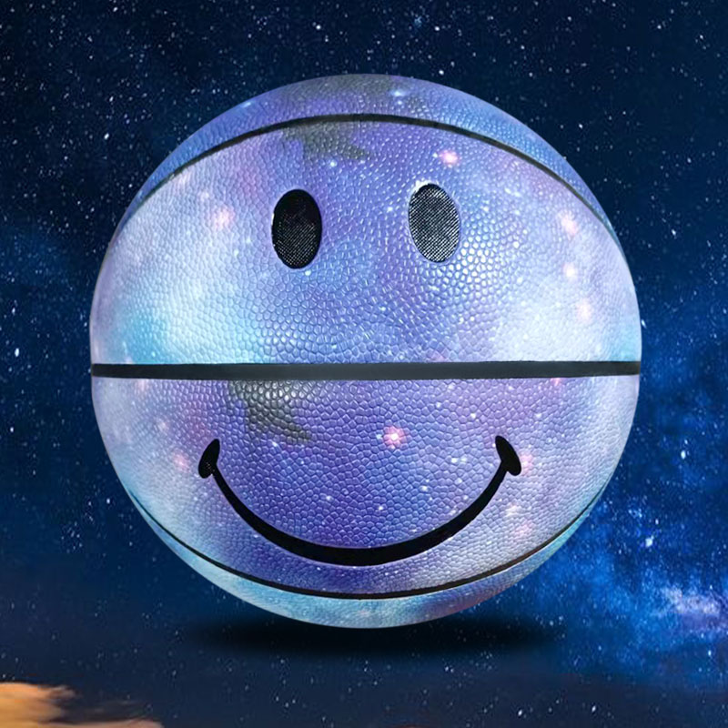 黄色笑脸星空篮球儿童4号5号软皮手感室内外耐磨网红训练篮球