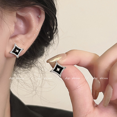 阿七饰物通勤日常黑色闪星耳钉女