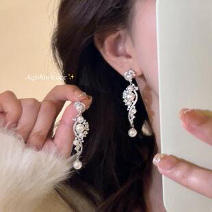 阿七 法式锆石珍珠耳环女轻奢高级气质耳钉无耳洞耳夹方圆脸耳饰