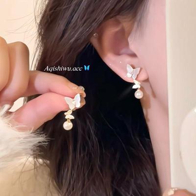 阿七 温柔珍珠蝴蝶耳环轻奢高级感气质独特耳饰女小众仙气耳钉