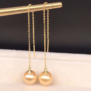 天然淡水珍珠耳环耳饰女白黑色正圆耳线长款时尚耳坠14k包金首饰