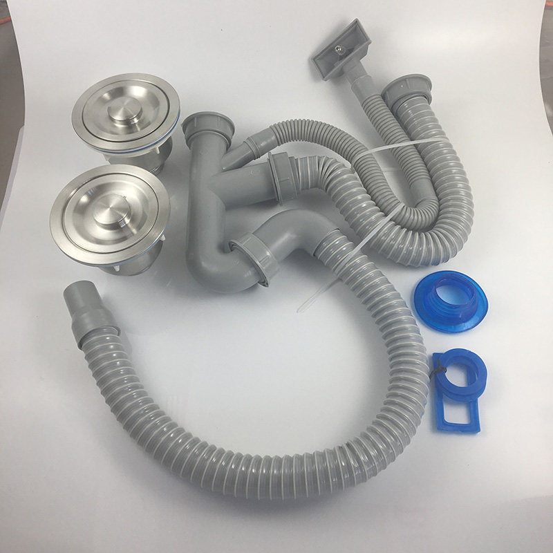 厨房洗菜盆下水管 水槽下水器双槽单槽下水管防臭不锈钢配件套装