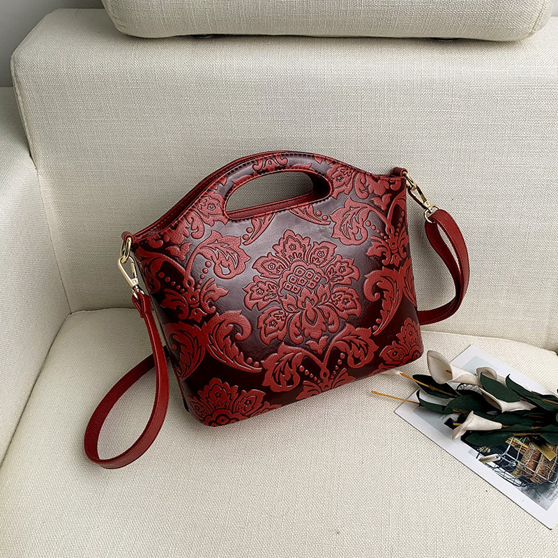 真皮女包2026新款简约老花单肩斜挎包妈妈包中老年手提包软皮背包