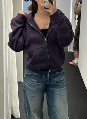 RA everyday“散步”连帽抓绒宽松卫衣外套 灰色/紫色