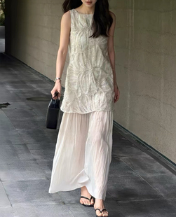 LiHuiEr李慧儿南法花园夏季燕麦重工刺绣连衣裙圆领宽松背心裙女