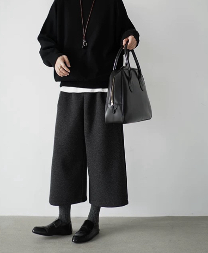 氧气家「7分裤」秋冬平腰羊毛混纺加厚保暖百搭宽松七分阔腿裤