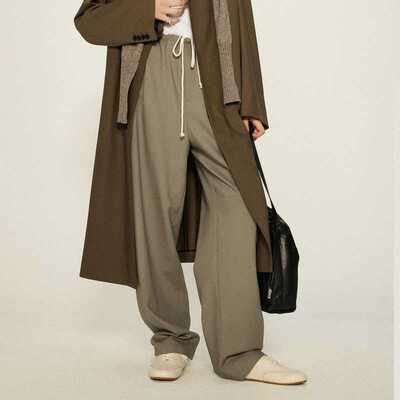 开间时髦羊毛老钱撞色抽绳西裤