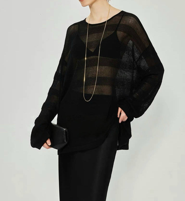 开间/懒人B备多季通穿滑爽弹韧棉真丝薄透清凉条纹肌理感长袖罩衫