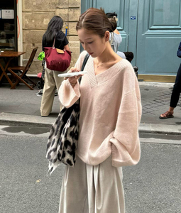 博主NaNa同款致知 湘香子 温柔马海毛V领针织毛衫26秋新款粉上衣