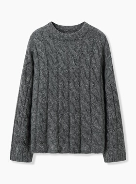 JAJA 澳洲进口绵羊毛马海毛复古松弛绞花套头毛衣