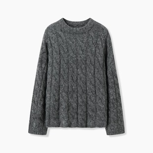 JAJA 澳洲进口绵羊毛马海毛复古松弛绞花套头毛衣