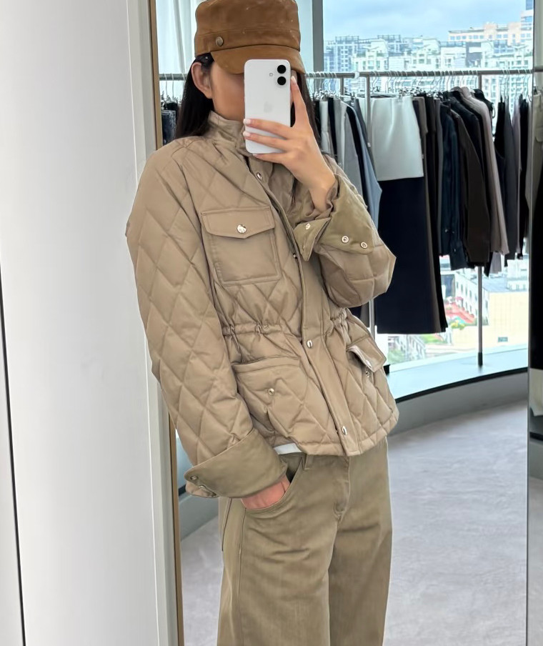 RARELY  "肯辛顿夹克"立领收腰菱格纹猎装羽绒服