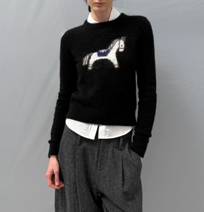 North 高品质 “马年特定”趣味提花小马图案宽松休闲马海毛毛衣