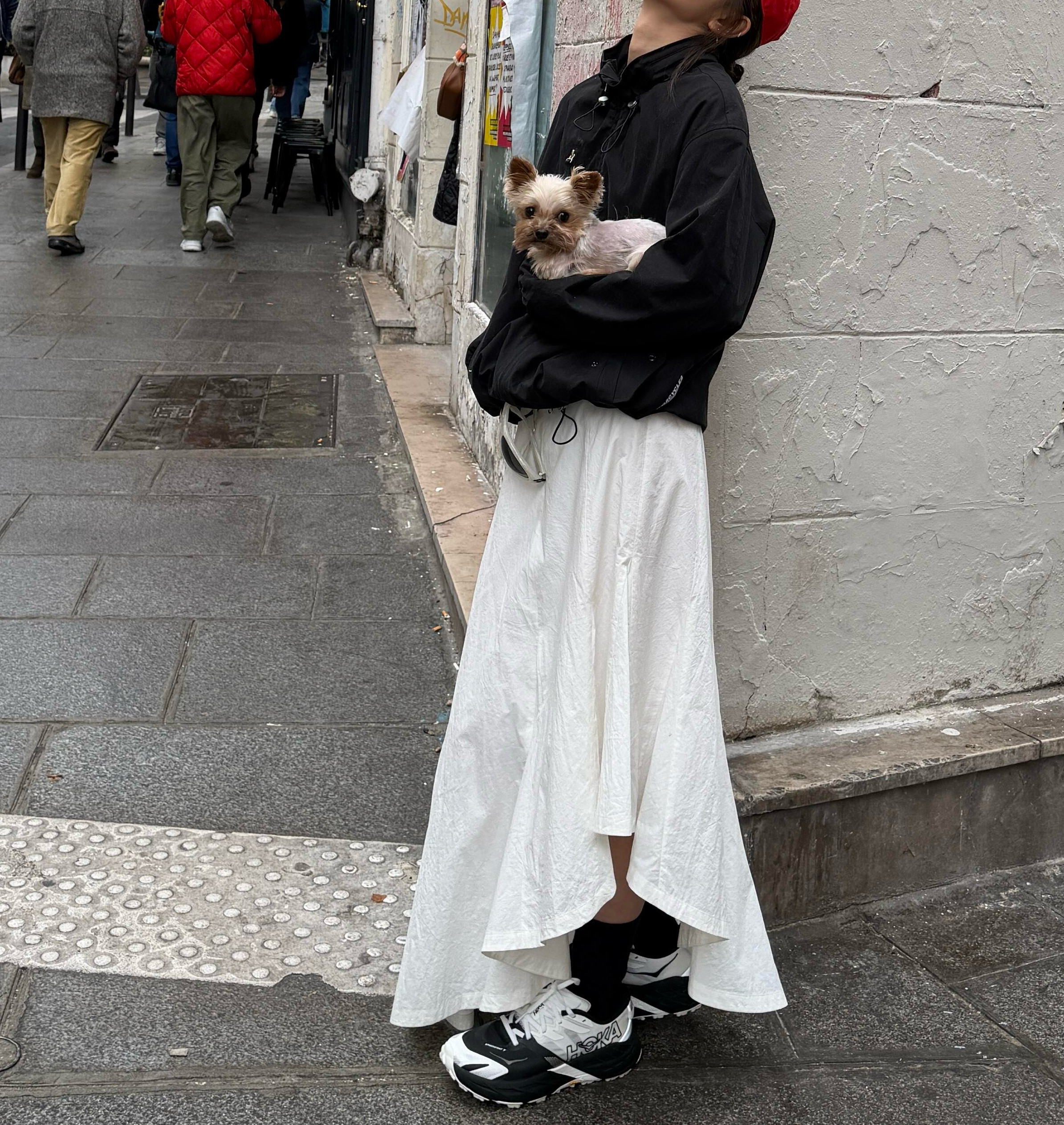博主NaNa同款白色不规则半身裙大摆飘逸长裙