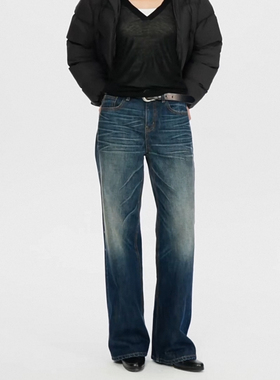 alright 高品质布料还原 080H高腰100%棉复古深蓝直筒阔腿牛仔裤