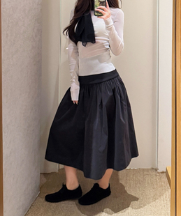 jaja绒感拼接褶裥ballet skirt低腰线芭蕾半裙经典工装古典蓬蓬裙