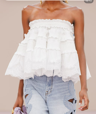 赵露思同款26新款zm蕾丝拼接抹胸上衣女白色公主甜美减龄蛋糕小衫