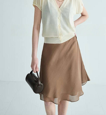 T M丨90S时髦比例朦胧透感薄纱真丝+皱感砂洗天丝双层鱼尾中裙