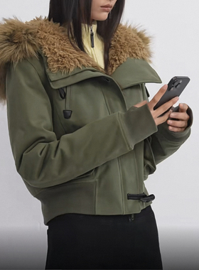 RARELY高品质布料100还原 大毛领毛绒内胆工装棉服外套 军绿/黑色