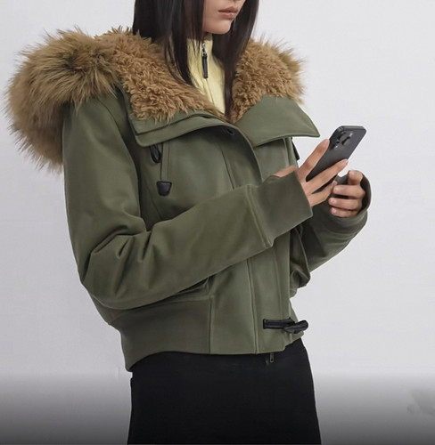 RARELY高品质布料100还原 大毛领毛绒内胆工装棉服外套 军绿/黑色