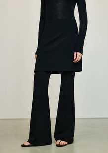 开间/时髦B入可水洗针织羊毛舒弹修身纸片人拼接假两件屁帘微喇裤