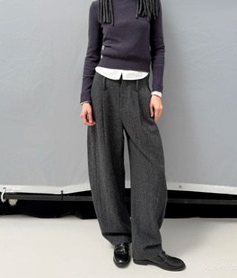 100%花纱绵羊毛无腰头垂感休闲中低腰弯刀裤 North 高品质