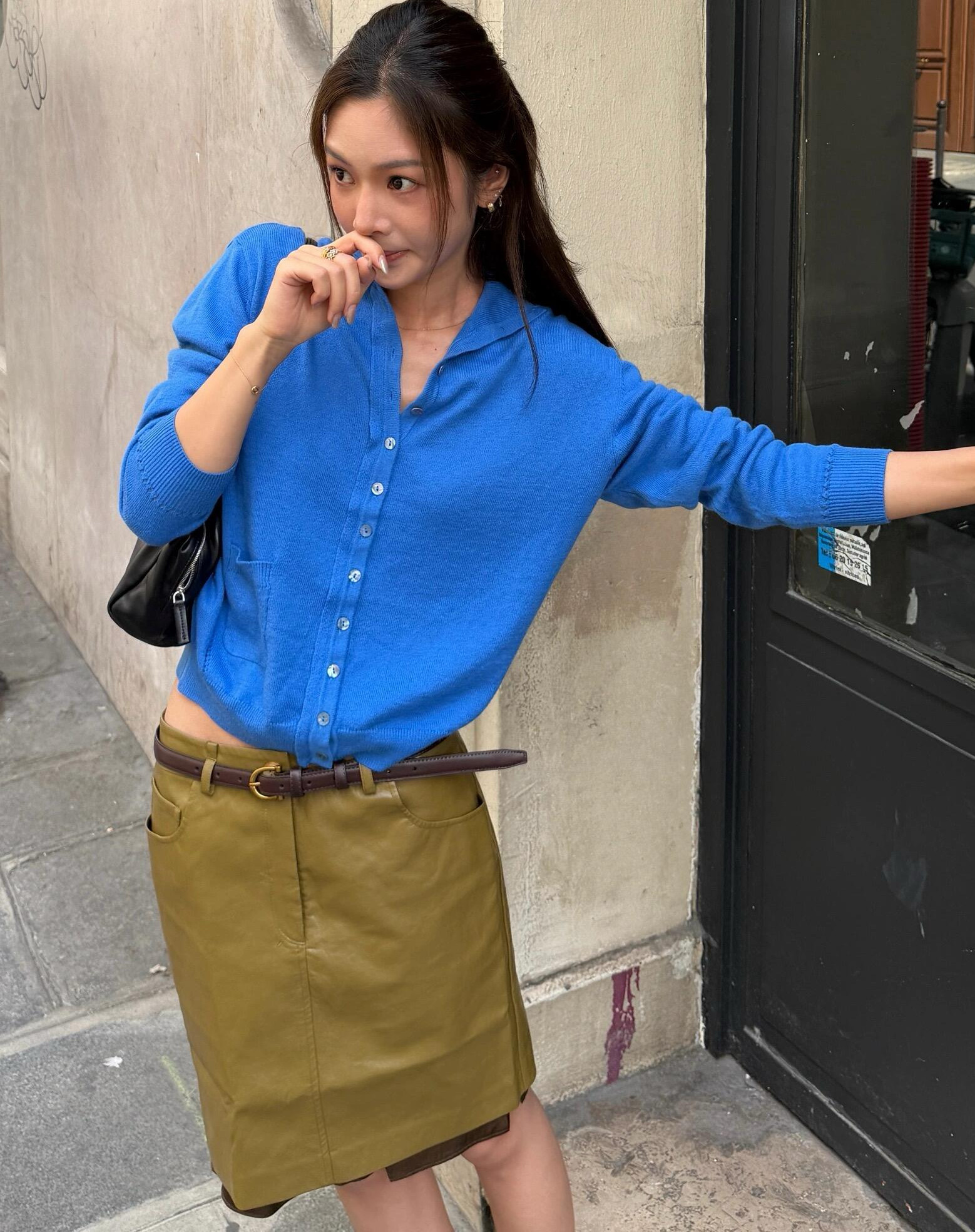 博主NaNa同款蓝色「羊毛混纺」MED_温室小高领开衫