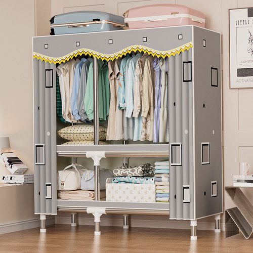 简易衣柜家用卧室出租房用布衣柜全钢架钢管加厚加粗加固收纳衣橱