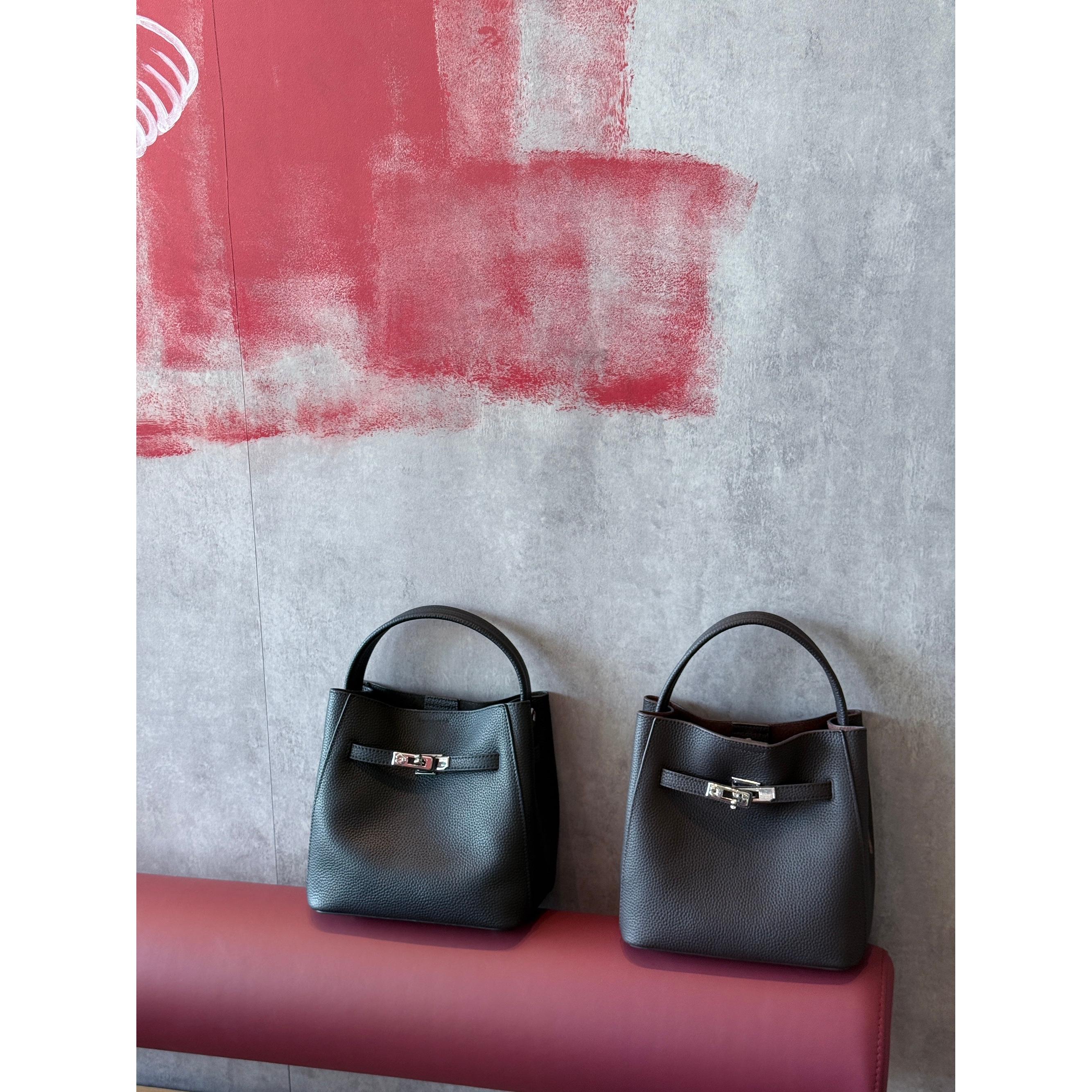 C&Y复古老钱风牛皮款凯莉包~ 小众设计 子母包水桶包单肩手提斜挎