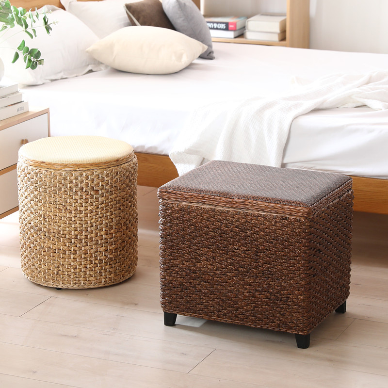 藤编草编可坐收纳凳子储物换鞋凳