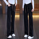 女冬季 阔腿裤 2025新款 松紧腰弹力窄版 女 拖地裤 加绒高腰直筒牛仔裤