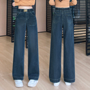 窄版 2025新款 阔腿裤 松紧腰弹力牛仔裤 加绒显瘦直筒裤 女拖地裤 冬季