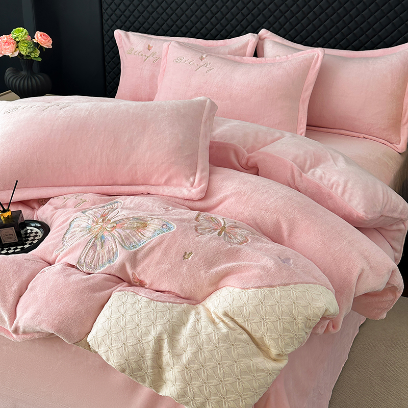 高档牛奶绒刺绣四件套A类母婴级