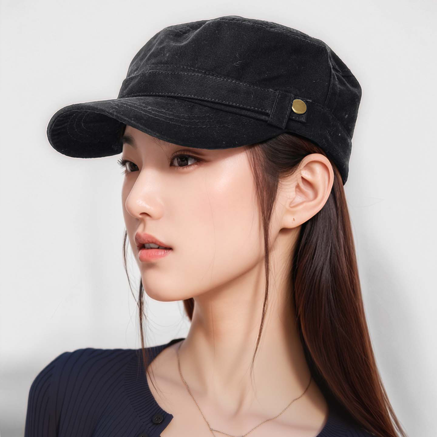 黑色平顶帽女秋季新款显脸小鸭舌帽子韩版复古百搭显脸小报童帽潮