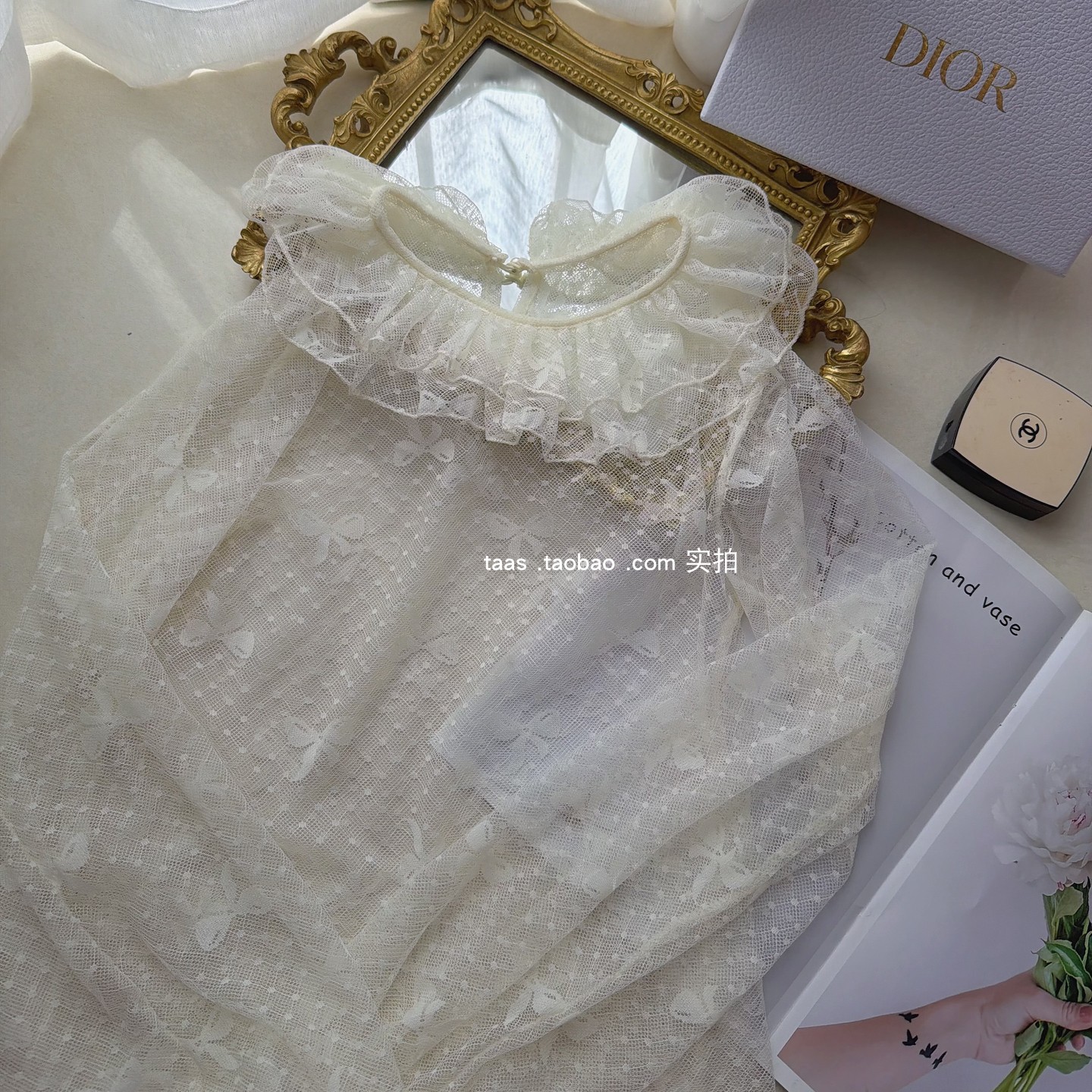 高级定制花瓣领秋冬内搭蕾丝衫