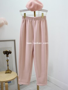 毛呢厚实九分裤 2025新韩国显瘦高腰萝卜裤 女 加绒小脚裤 粉色奶奶裤