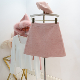 粉色高级半身裙秋冬新羊绒加厚设计感好品质显瘦显高A版毛呢短裙