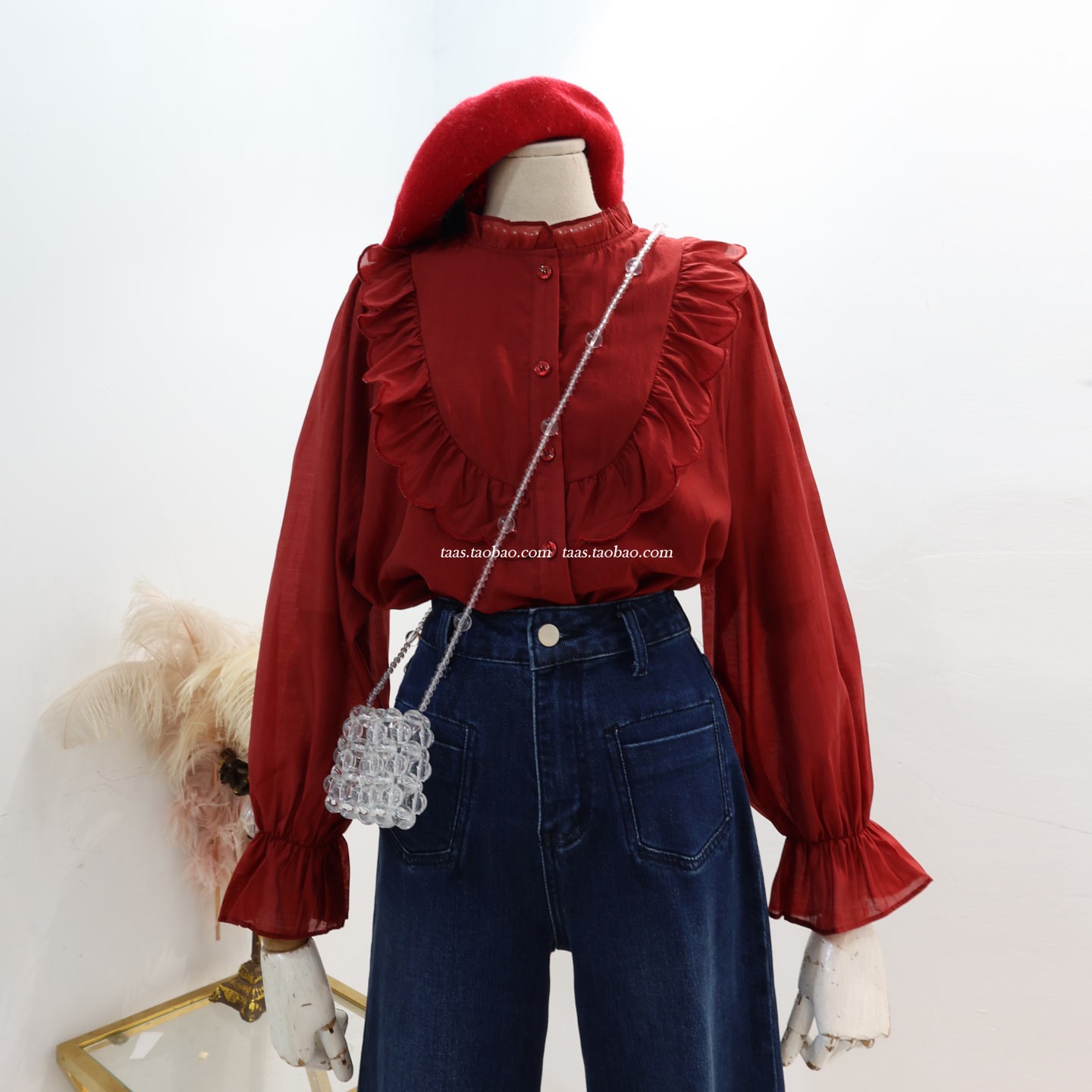 法式荷叶边洋气高级花边上衣