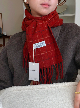 红色圣诞格子围巾简约复古女秋冬百搭加厚披肩高级感围脖纯羊毛男