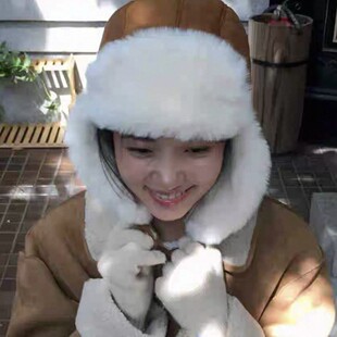 ins加绒加厚保暖驼色雷锋帽抗冻护耳飞行手套套装百搭加厚麂皮帽