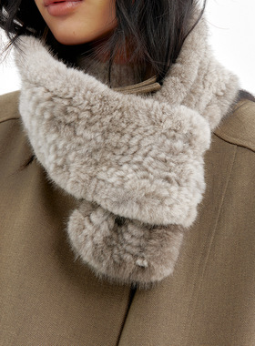 边也bie轻奢感丹麦水貂毛小围巾秋冬氛围感百搭保暖毛绒围脖